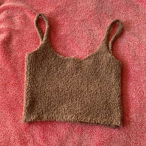 XS womens fuzzy tan cropped tank